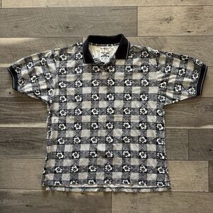 VTG Skins Game Polo Shirt Mens Medium Hawaiian Hibiscus Floral Golf Made in USA